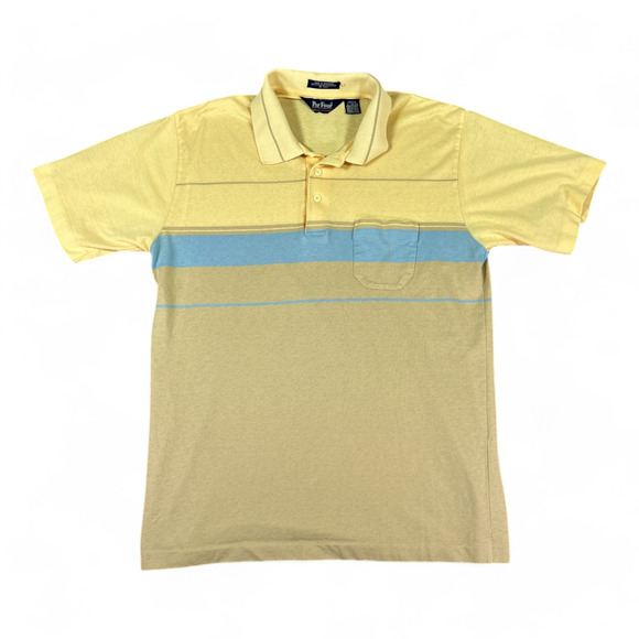 Vintage Par Four Polo Shirt Adult MEDIUM Brown Blue Orange Stripes Inlay 80s - Picture 1 of 8